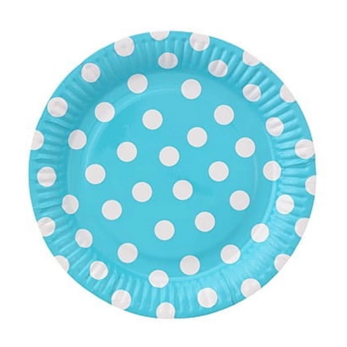 Talerzyki papierowe błękitne w groszki 23cm/6szt
