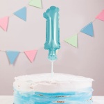 TOPPER na tort balon foliowy na patyku jedynka NIEBIESKI