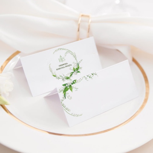 Wizytówka uniwersalna na komunię święta, idealna na przyjęcie komunijne dziecka. Piękna dekoracja na stół komunijny.