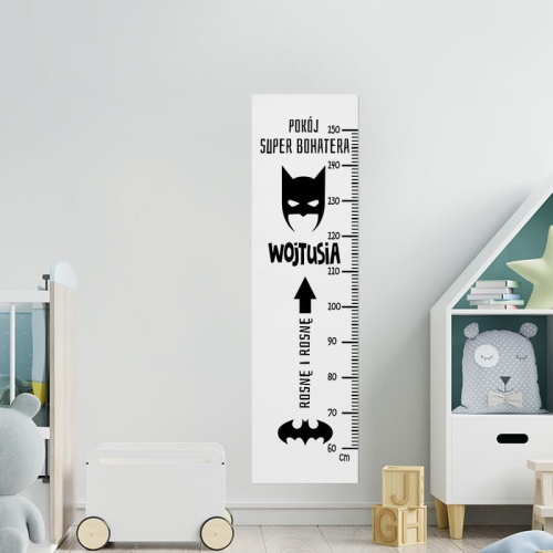 Miarka wzrostu z motywem superbohatera to wspaniała dekoracja każdego dziecięcego pokoju.