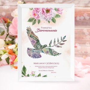 RAMKA na Pieniądze na Bierzmowanie Gołębica Prezent dla Dziewczyny