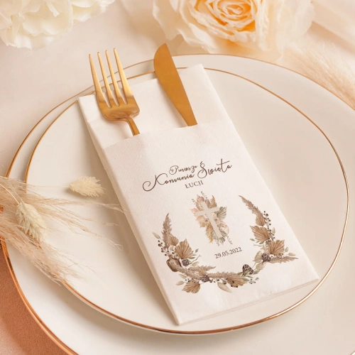 KIESZONKA na sztućce z imieniem dekoracja komunijna BOHO