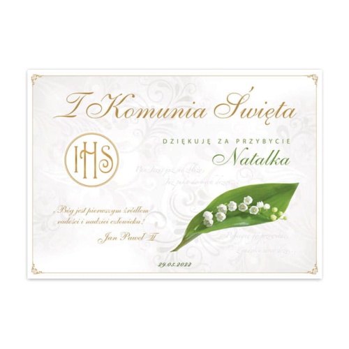 PLAKAT komunijny personalizowany Konwalie 50x70cm