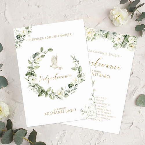 Komunijne podziękowanie dla babci. Karta z podziękowaniem od wnuka lub wnuczki.