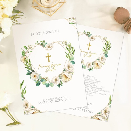 Oryginalne komunijne podziękowanie dla Matki Chrzestnej. Karta A4 z podziękowaniem.