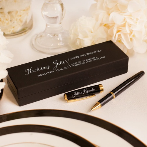 Długopisy w ozdobnym etui z grawerowaną dedykacją - pamiątka bierzmowania