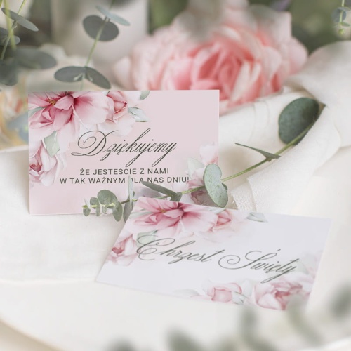 Bilecik na podziękowanie dla gości na Chrzest Święty z kolekcji Kwiaty.