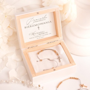 Pamiątka Bierzmowania w Szkatułce Bransoletka z 10 różańca i Krzyżykiem