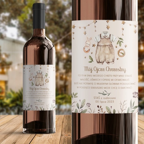 Etykieta na wino podziękowanie dla ojca chrzestnego