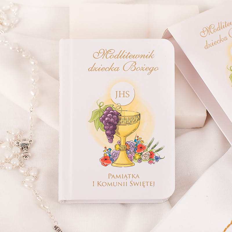 Modlitewnik Dziecka Bożego w białym etui na Pierwszą Komunię